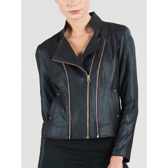 Clara Sunwoo Women's Size S Black Faux Leather Jacket with Double Zip NEW